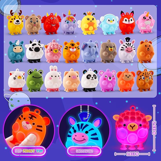 ChildFun Party Favors for Kids, 24 PCS Light UP 3D Animal Suction Pop Fidget Toys, Goodie Bags Stuffers for Kids, Prizes for Kids Classroom, Pinata Stuffers, Carnival Prizes