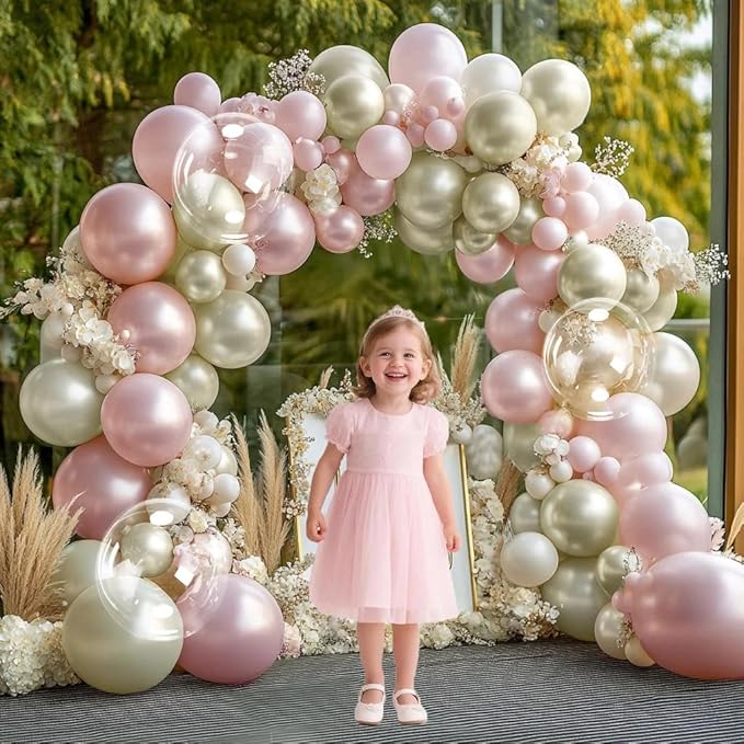 Pearl Balloon Arch - Double Stuffed Pearl Gold Balloon Garland Kit Beige Cream Balloons Different Sizes 12/10/5in With Clear Bobo Balloons For Birthday Wedding Bridal Baby Shower Baptism Party Decor