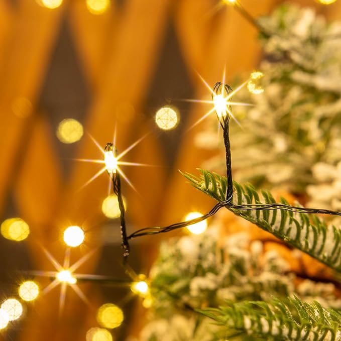 Firecracker Fairy Lights,10FT 100Leds Waterproof Twinkle Lights Plug in,8 Modes Remote String Light for Indoor Outdoor Christmas Wedding Birthday Patio Garden Decor,Green Wire,Warm White
