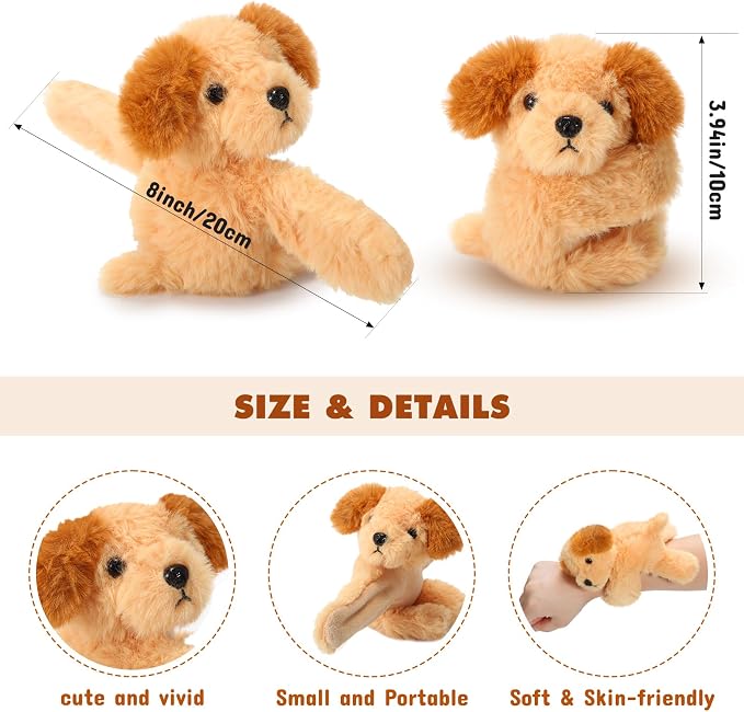 Liliful 8 Pack Kids Plush Gifts Stuffed Animal Cat Slap Bracelets - 8 Inch Back to School Prize Box Toys Wrist Cute Snap Birthday Rewards for Boys Girls Child Pet Adoption Party Favors(Puppies)
