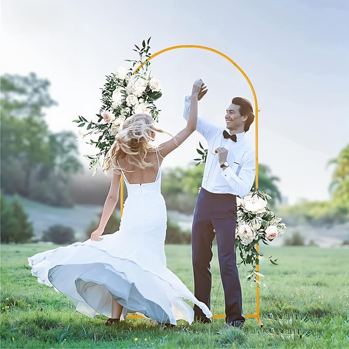 Vincidern 7.2ft Balloon Arch Backdrop Stand, Wedding Arch for Birthday Party, Baby Showers, Wedding Ceremony Graduation, Event Backdrop Decorations Metal Arch Frame Gold