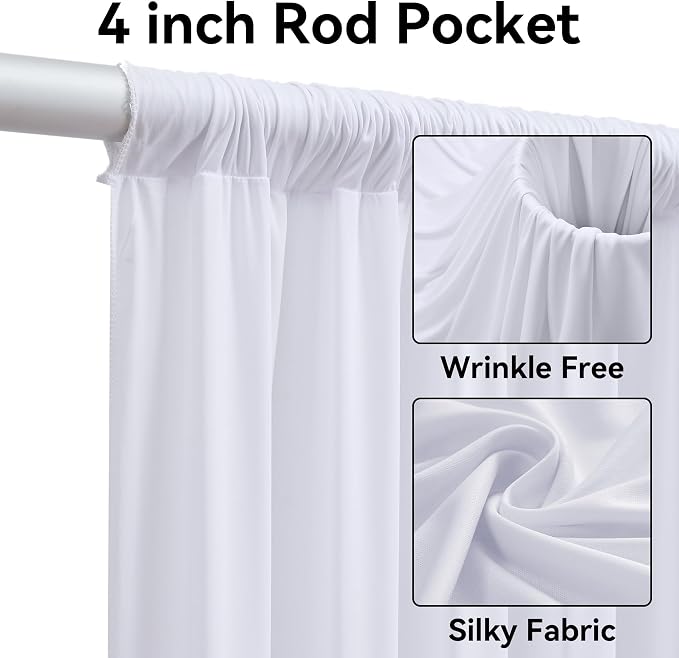 12 Panels 5x30ft White Ceiling Drapes for Wedding, Wrinkle Free Thick Polyester 30 ft Long Canopy Tent Draping Fabric Ceiling Curtains Arch Drapery for Birthday Party Event Venue Decoration