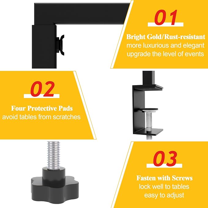 Fomcet Over The Table Rod Stand with Clamps Set of 2 Black 13"-42'' Tall 29"-98" Length Metal Adjustable Table Arch Stand for Wedding Birthday Party Anniversary Decoration