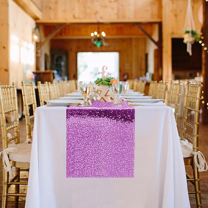 10 Packs 12 x 72 inches Lavender Sequin Table Runner, Glitter Runner for Birthday Party Supplies Wedding Holiday Celebration Baby Shower Engagement Anniversary Decor