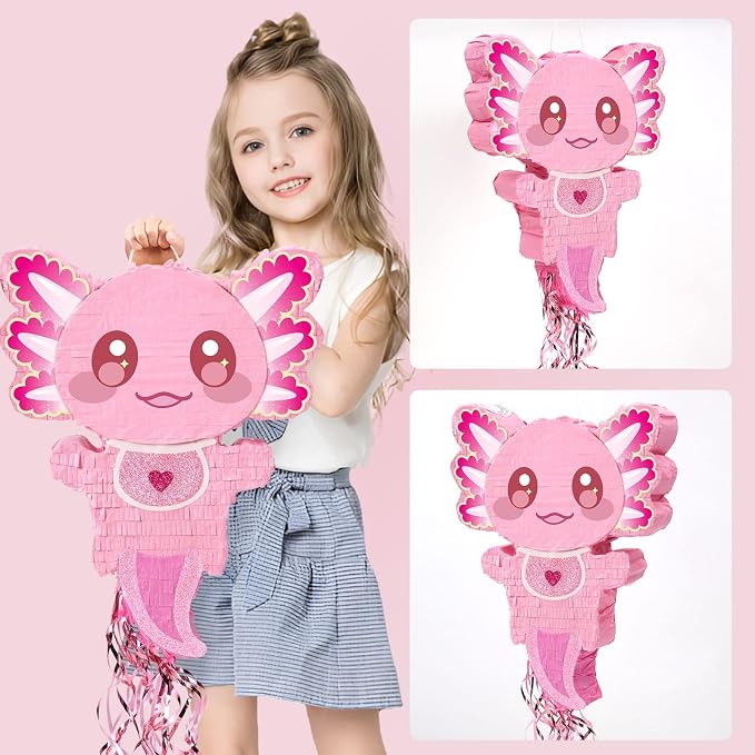 WERNNSAI Pink Axolotl Piñata - Axolotl Party Game Girl Pink Piñata Baby Shower Favors Under the Sea Birthday Party Decorations for Ocean Amphibious Animal Lovers Supplies