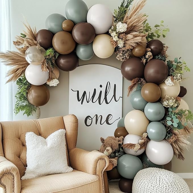 Dusty Green Nude Balloon Arch Double Stuffed Sage Green Brown Beige White Sand Cream Balloon Garland Kit for Neutral Baby Shower Birthday Wedding Woodland Wild One Fall Dinosaur Party Decor
