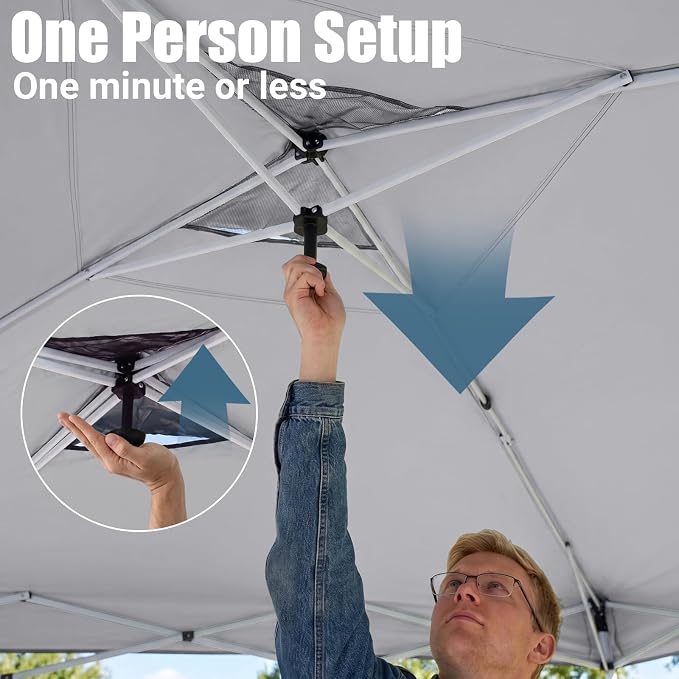 10x10 Pop Up Canopy Tent, One Push Center Lock Instant Setup Folding Shelter, High Strength Steel Frame and Handheld Carry Bag, Ground Stakes and Wind Ropes for Camping, Parties, Red