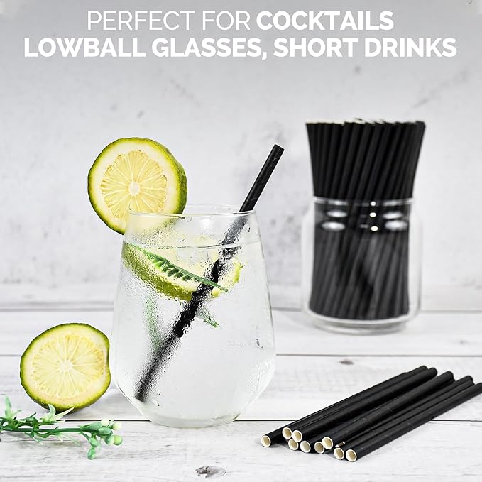 Black Paper Straws 5.75 inch - 500 Bulk Biodegradable Paper Drinking Straws and Stir Sticks for Coffee and Cocktails