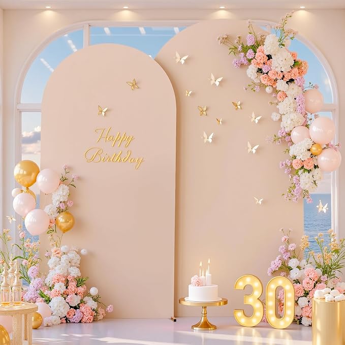 Nude Arch Cover 7.2FT 6FT Set of 2 Wedding Arch Backdrop Covers Stretchy Spandex Back Drop Covers for Birthday Party Decor Baby Shower Photo Booth Girls Bridal Banquet Balloon Arch Background