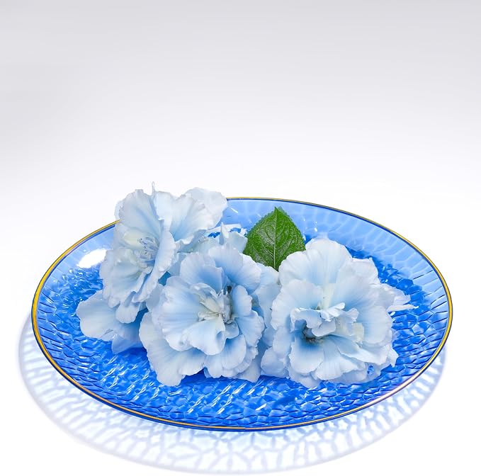 Hioasis 60pcs Blue Plastic Plates - Gold Rimmed Disposable, Hammered, Heavy-duty Dinnerware Set Suitable for 30 Guests, 10.25" Dinner & 7.5" Dessert Plates for Party & Wedding