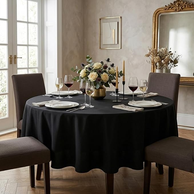 12 Pack Round Tablecloth 90 Inch Cloth Black Tablecloth for Round Tables, Washable Polyester Table Cloth Stain and Wrinkle Resistant Decorative Table Cover for Wedding Party Dining Banquet