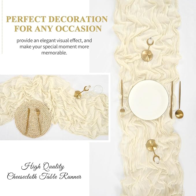 8 Pack 10Ft Cheesecloth Table Runner Ivory, 20 x 120 Inch Rustic Gauze Boho Cheese Cloth Wedding Long Table Runner for Wedding Party Bridal Shower Decoration