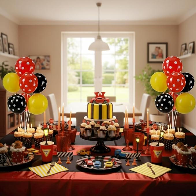 VioraWhite 8 Set Balloon Stands Kits, Sticks Holder with Base and Balloon for Table Centerpieces Party Decoration for Birthday Baby Shower Fiesta Carnival Wedding Graduation Party(Red Black Polka Dot)