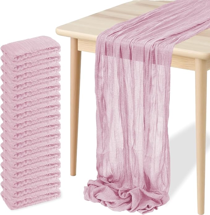 16 Pack Cheesecloth Table Runners 20" x 120", Boho Gauze Table Decor for Wedding, Bridal Shower, Birthday Party, Long Romantic Runner(Pink)
