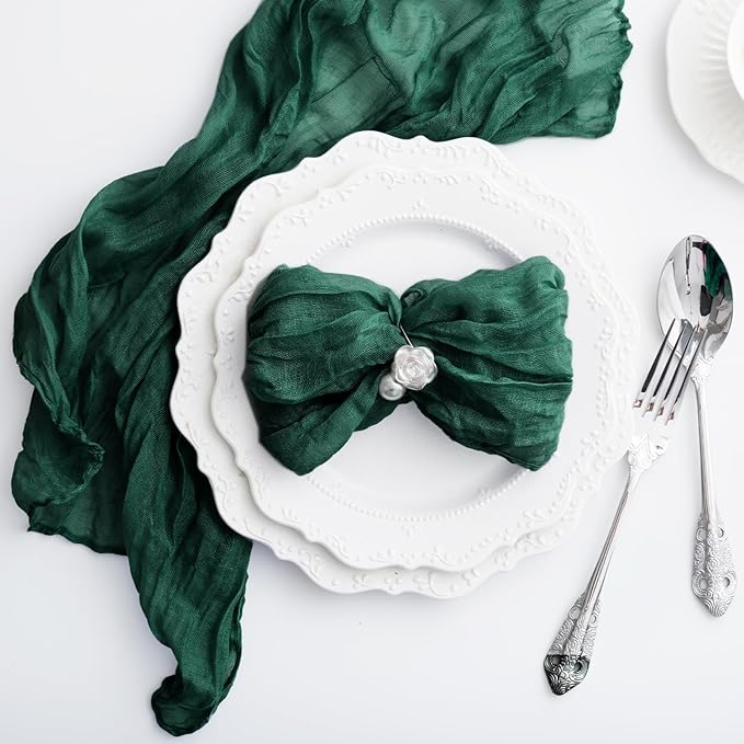 60 Pack Emerald Green Cheesecloth Napkins Washable 21x21 Inches Emerald Green Cloth Napkins for Wedding Set of 60 Dinner Table Napkins Bridal Baby Shower Rustic Boho Cotton Gauze Party Table Decor