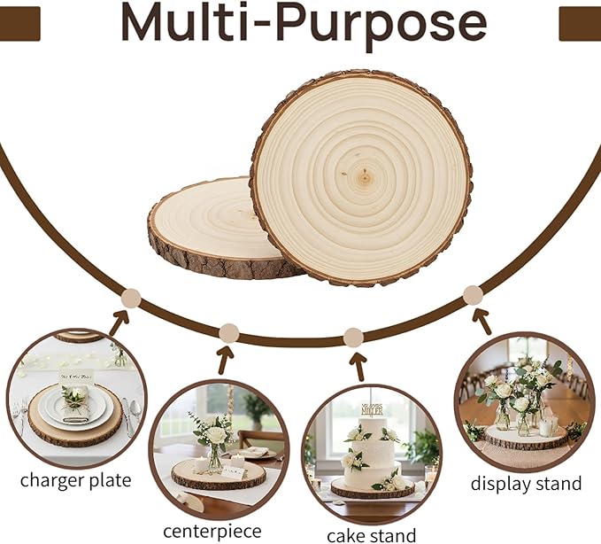 Nicunom 2 Pack Large Wood Slices for Centerpieces, 9"-10"/11"-12" Natural Wood Slabs Round Tree Slices Wooden Cheese Server, Rustic Wood Centerpieces for Wedding Table