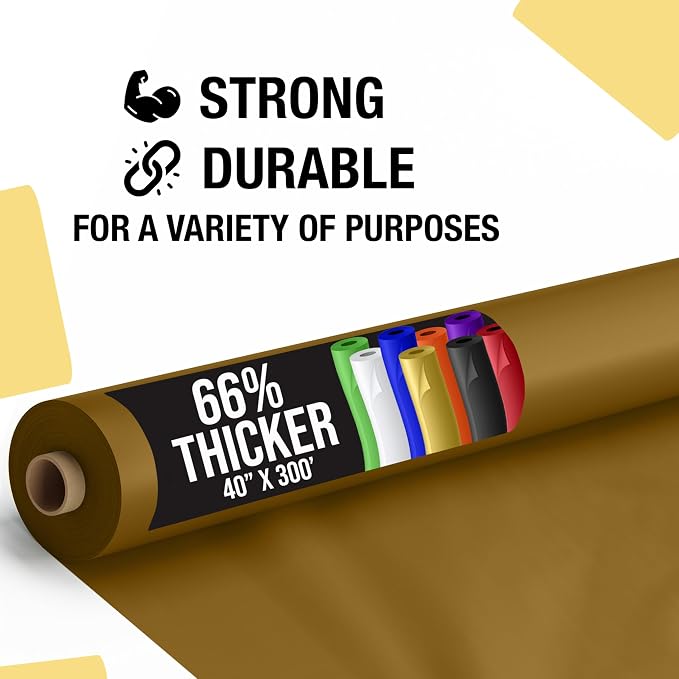 Party Solids 66% Thicker Premium Gold Plastic Table Cover Roll 40" X 300' Table Cloth Plastic Cover Roll Quality Thick Banquet Rolls Disposable Tablecloth Rolls Strong American Based Company