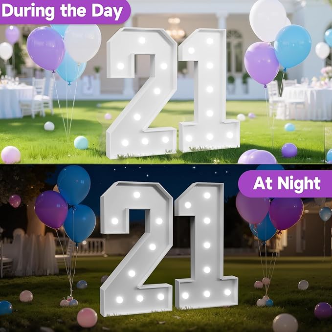 3FT Marquee Numbers 21 with Lights, Large Light Up Numbers Sign for 21st Birthday Party Decorations, Anniversary Celebration Backdrop Decor for Women and Men