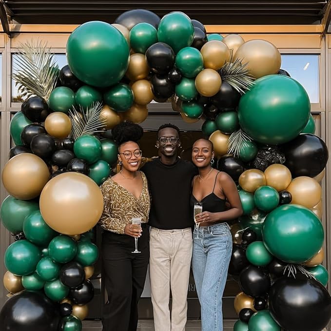 Green Black Gold Balloon Arch Kit - 119 PCs Double Stuffed Emerald Dark Green and Black Metallic Glod Balloons Arch for Wedding Graduation Birthday Jungle Prom Party Decorations