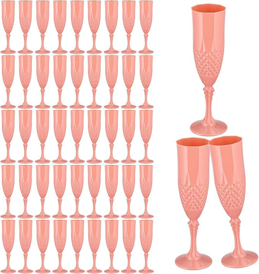 7.1OZ Plastic Champagne Flutes,Acrylic Wine Glasses Goblets Mimosa Bar Shatterproof Reusable Vintage Champagne Flutes Stemmed Drinking Cups for Weddings, Parties, Toasting,Cava, Prosecco(48,LightPink)