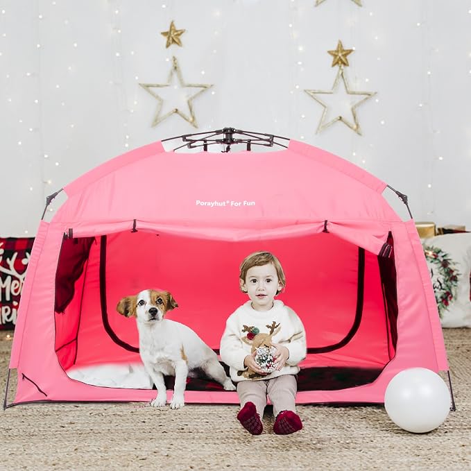 Indoor Instant Privacy Bed Tent for Sleeping,Quick Set-up Bed Canopies,Portable Bed Drapes with Large Space and 3 Doors (Pink, Twin)
