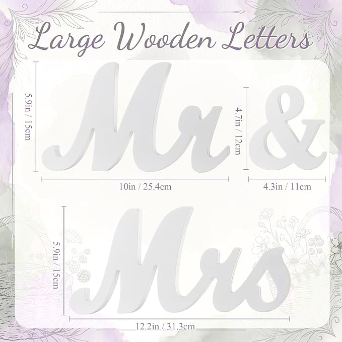 Canlierr 2pcs Large White Mr & Mrs Sign for Wedding Table with 5.91ft Artificial Flowers Garland, Wedding Centerpieces Wooden Bride and Groom Table Decorations for Engagement Decor (Purple)