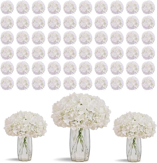 80 PCS White Hydrangea Artificial Flowers, Ivory Silk Full Flowers Heads with Stems for Wedding Centerpieces, Home, Garden, Baby Shower, Party Decoration