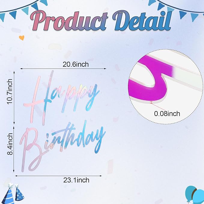 Yousoontic Happy Birthday Sign for Backdrop Large Happy Birthday Sticker Letter Acrylic Mirror Decal for Balloon Arch Wall Kpop Party, Peel off Acrylic Film(23 x 20 Inches,Classic,Dazzling Laser)