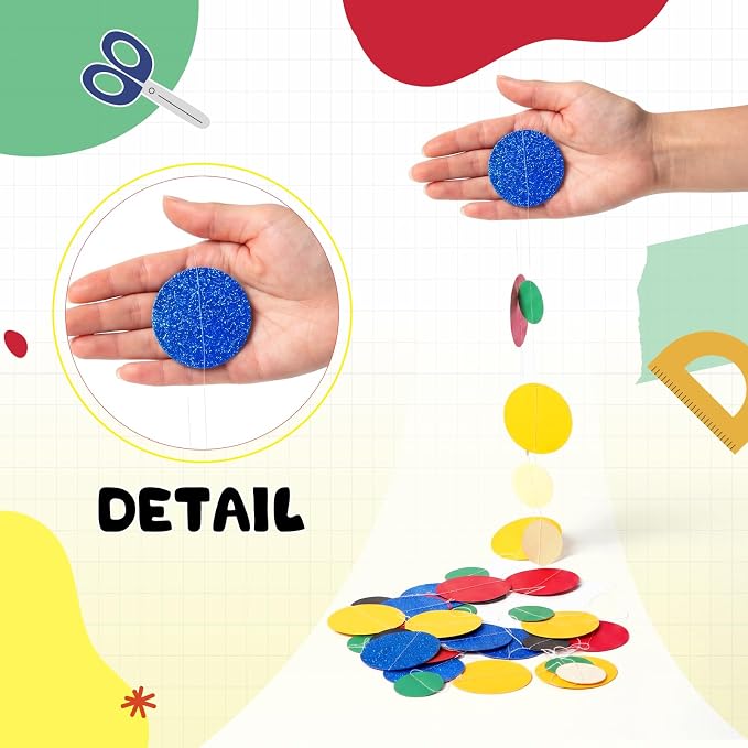 Outus 5 Pieces Colorful Circle Garland Banner Hanging Paper Dot Decorations for Classroom, Birthday Party, Baby Shower, Wedding Backdrop & Photo Booth Graduation Decor(Classic Color)
