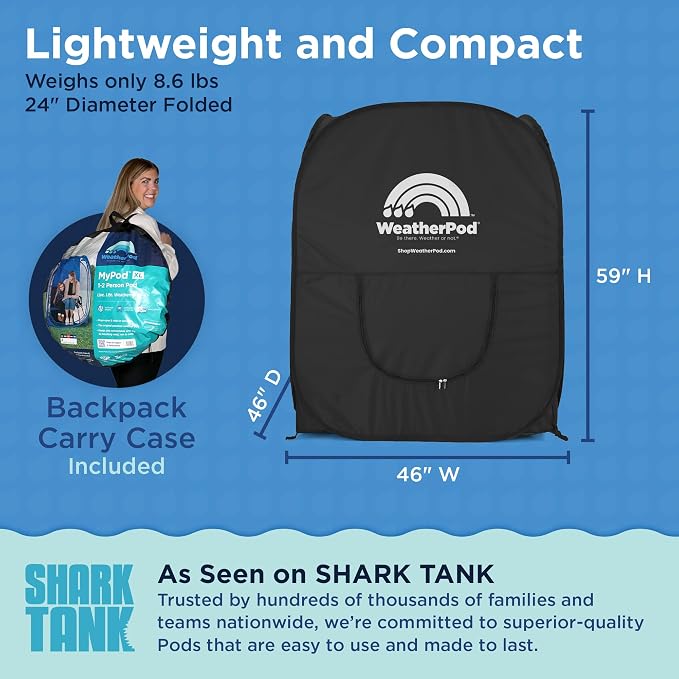 WeatherPod® Pop-Up Sports Tent 1-2 Person – Instant Setup MyPod™ Original Shark Tank All-Weather Shelter for Outdoor Sports, Rain, Wind & Cold