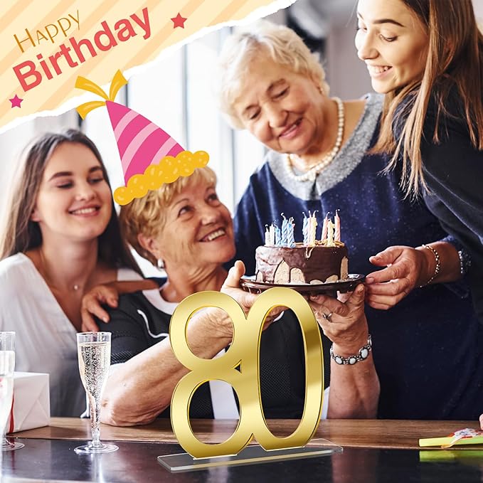 Threehoney 12 Pcs Mirror Gold 80th Birthday Decorations for Men and Women Acrylic Anniversary Decorations Table Numbers Centerpieces for Birthday Party