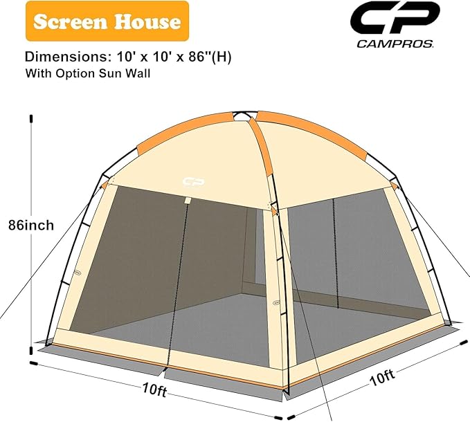 CAMPROS CP Screen House Room with 1 Pc Removal Wind/Sun Panel Canopy Tent Camping Tent Screen Shelter Gazebos for Patios Outdoor Camping Activities, 10'X10'X86in(H) - Beige