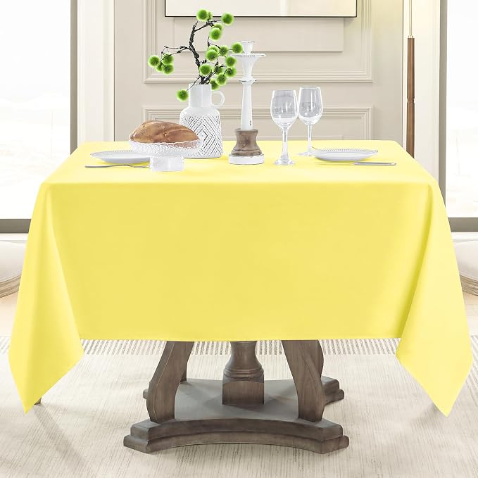 Square Tablecloth 52 x 52 Inch Yellow Tablecloths Stain-Wrinkle Resistant Washable Polyester Table Cloths for Holiday, Buffet Parties, and Weddinge 6pack