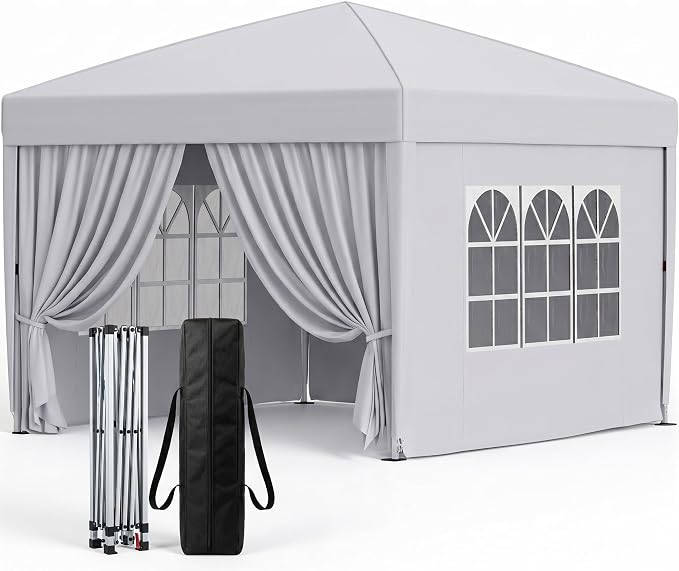10x10 Pop Up Canopy with Sidewalls, Instant Tent with Carry Bag, Height Adjustable Waterproof Shade Canopy, for Event, Parties, Camping (White, 10x10 with Sidewalls)