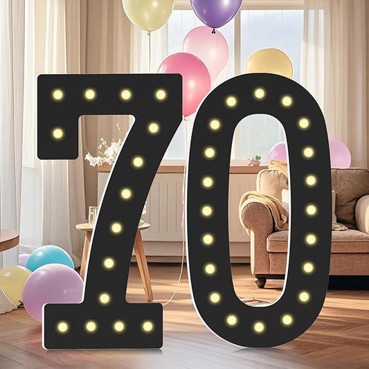 4FT Marquee Light Up Numbers, Black Giant Marquee Number Big Mosaic Number for 70th Birthday Party Decorations Backdrop Anniversary Decor, Pre-Cut Frame