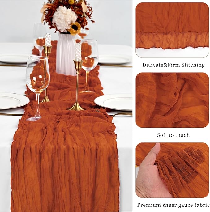 30 Pack Terracotta Table Runner 10Ft Cheesecloth Table Runner Boho Gauze Table Runners Romantic Long Sheer Fabric Cheese Cloth Table Runners for Wedding Party Bridal Shower