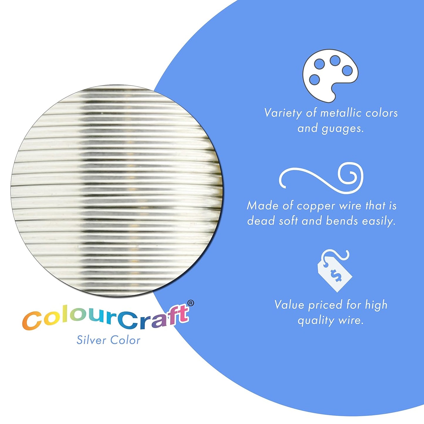 Beadalon ColourCraft Wire, 28 Gauge, Silver Color, 40 yd Spool