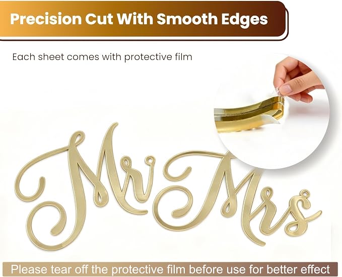 Mr & Mrs Sign for Wedding Chair Decor, Acrylic Gold Mr and Miss Sign,Photo Props, Freestanding Wedding Centerpiece Chair Letters Wedding Decorations for Anniversary,Engagement,Party (Gold, 0.2'')