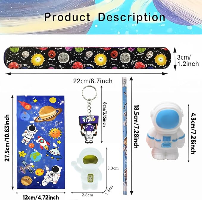 152PCS Space Party Favors Set, Outer Space Birthday Decorations Including Slap Bracelets, Keychains, Gift Bags, DIY Stickers, Drinking Straws, Alien Birthday Supplies