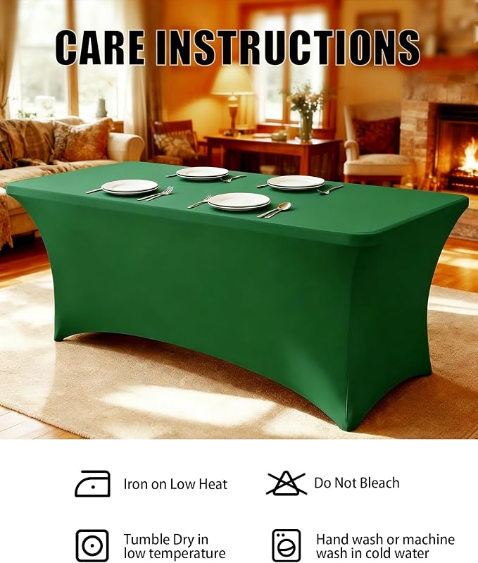 6FT Green Table Cloth - 2 Pack Fitted Stretch Rectangle Spandex Tablecloth, Washable Table Cover for Party, Picnic, Wedding, Banquet, Birthday and Festival(30" x 72")