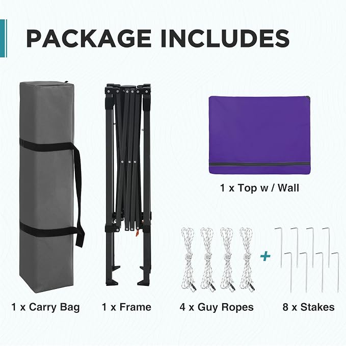 EAGLE PEAK 6x4 Instant Pop Up Canopy Tent with 1 Half Wall Panel, Straight Leg Sun Shelter, Portable Canopy with Carry Bag for Camping, Beach & Sports, Purple