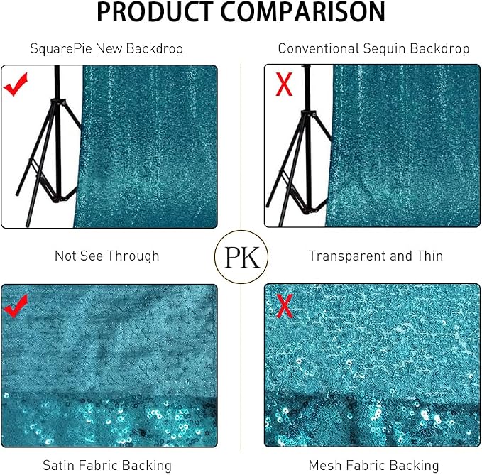 SquarePie 6x6ft Teal Sequin Backdrop for Photography, Satin-Backed Real Sequin Curtain, Enhanced Coverage Shimmering Background with 4" Rod Pocket for Wedding, Birthday, Party Decor, 1 Panel