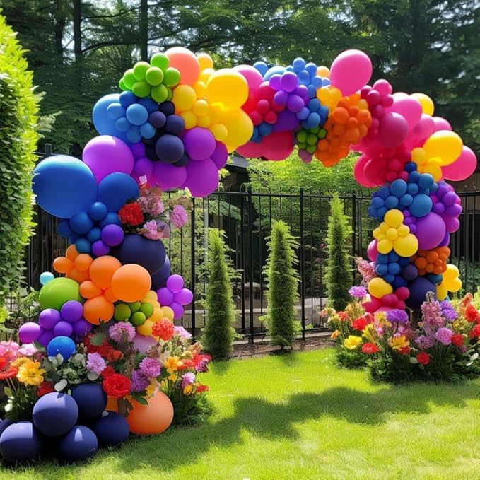 Colorful Balloon Garland Kit - Double Stuffed Pastel Pink Orange Yellow Green Balloons Navy Blue and Purple Pastel Balloon Arch for Birthday Baby Shower Fiesta Unicorn Princess Party Decoration