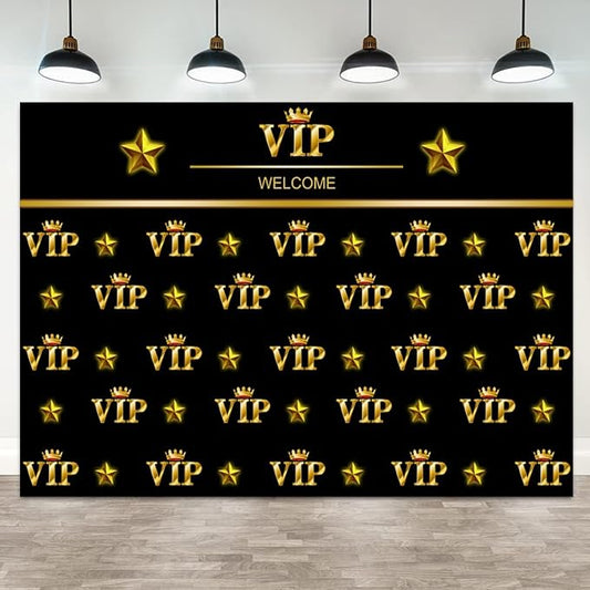 12x6ft VIP Backdrop Black Gold Movie Premiere Award Photography Background Red Carpet Event Star Catwalks Stage Decorations Film Show Celebrity Graduation Prom Portrait Photo Booth Prop