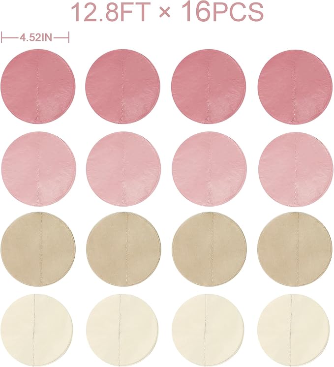 205 Ft Dusty Rose Pink Party Decorations Dusty Pink Khaki Beige Circle Dot Backdrop Garland Tissue Paper Polka Dots Hanging Streamer for Girl Baby Shower Birthday Wedding Bridal Shower Party Supplies