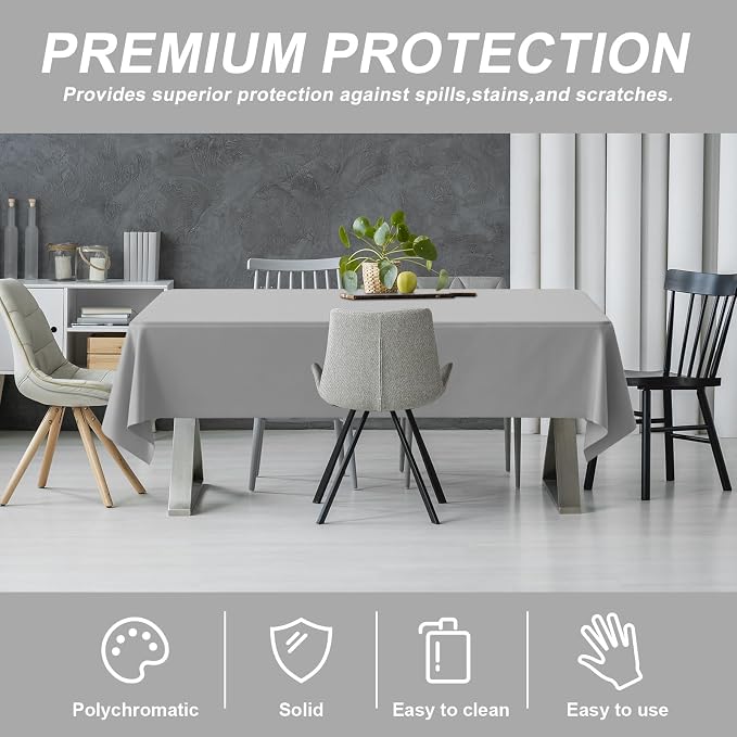 54IN X 320FT Plastic Table Cover Roll with Cutter Box, Cut to Size Plastic Table Cloths for Parties, Birthday, Disposable Tablecloth Roll for All Shape Tables (Silver Grey, 54 Inch X 320 Feet)