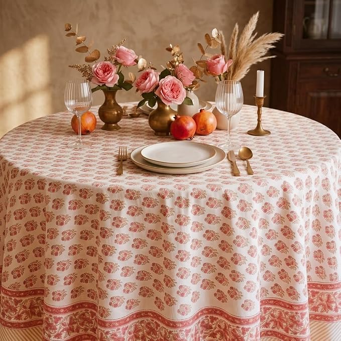 ATOSII Cotton Tablecloth 90" Inches Round Ivy Red