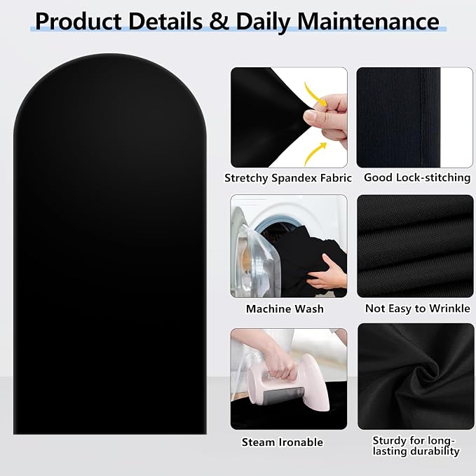 Hemmotop Black Arch Backdrop Cover Set, 6ft, 5ft, 4ft Arch Covers Stretchy Backdrop, Spandex Arched Stand Background Cover for Baby Shower Birthday Graduation Party, 3-Piece