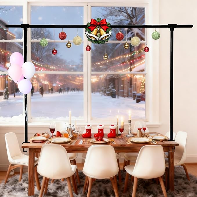 Beyeutao Over The Table Rod Stand with Clamps Adjustable 16"-87" Length 30"-45" Height Metal Balloon Arch Stand Black Table Backdrop Frame Suitable for Photography Wedding Birthday Party Christmas