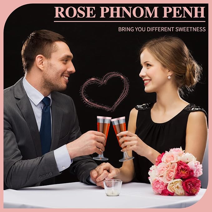 Thenshop 50 Pack Rose Gold Plastic Champagne Flutes 5.5 oz Elegant Clear Disposable Champagne Glasses Detachable Hard Toasting Glasses for Wedding Party Fancy Vino Cocktail Cups(Clear)